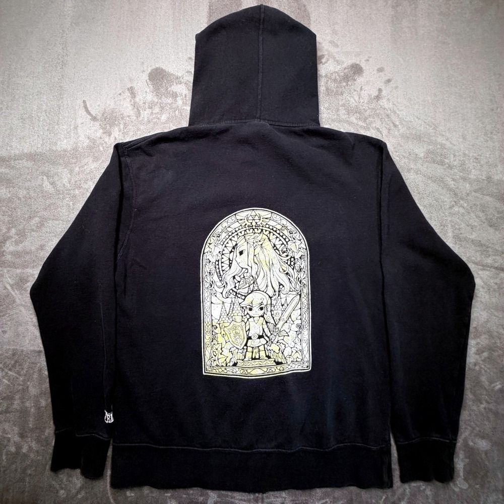 Vtg The Legend of Zelda Hoodie Full Zip Apex Black XL Triforce Link Gaming Y2K